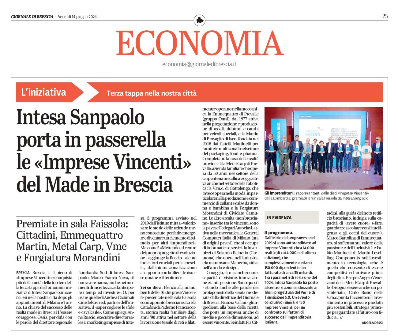 Articolo Giornale di Brescia - Imprese Vincenti