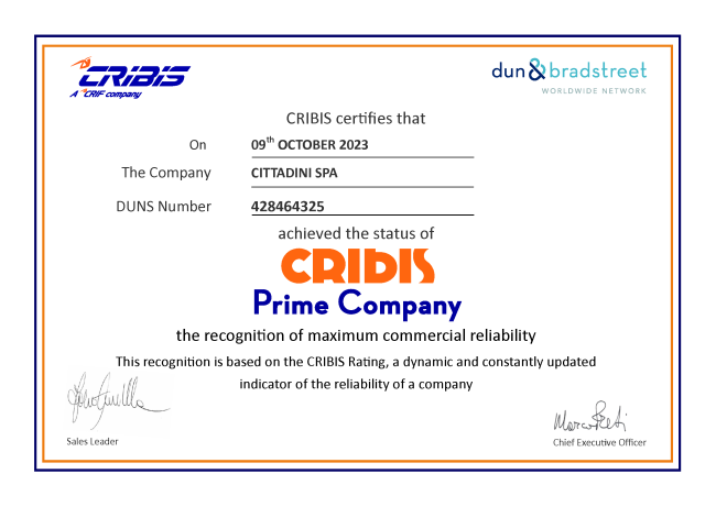 Prix "CRIBIS Prime Company" 2023 - Cittadini spa