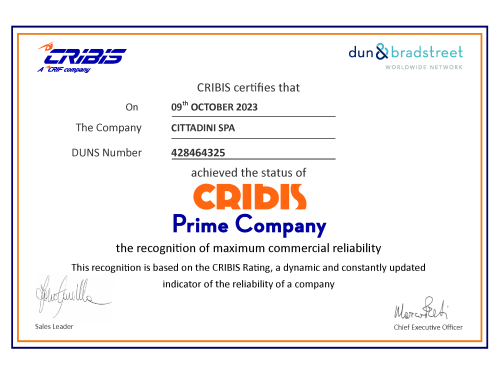 Auszeichnug "CRIBIS Prime Company" - 2023 - Cittadini spa